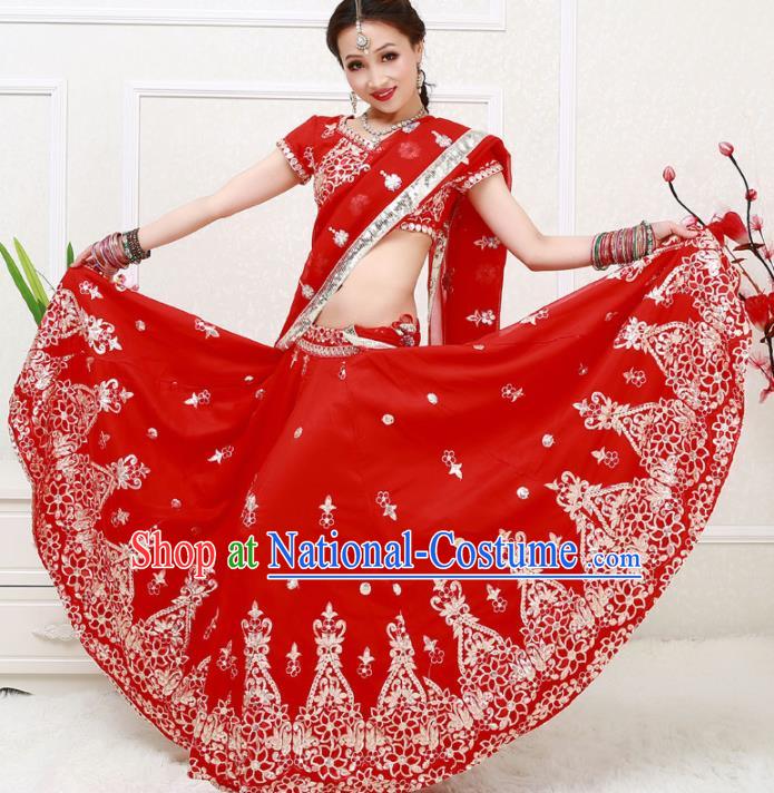 Asian India Princess Traditional Oriental Bollywood Red Costumes South Asia Indian Belly Dance Sari Dress for Women