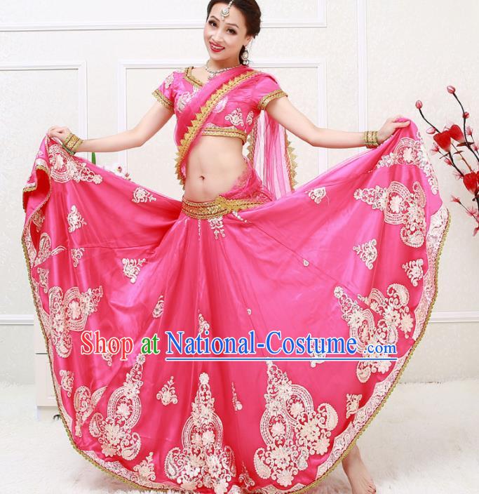 Asian India Princess Traditional Oriental Bollywood Rosy Costumes South Asia Indian Belly Dance Sari Dress for Women