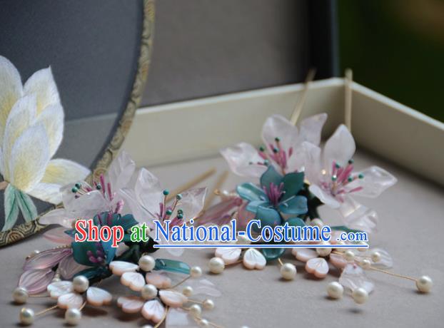 Traditional Chinese Hanfu Hair Accessories Ancient Princess Blue and Green Flowers Hairpins for Women