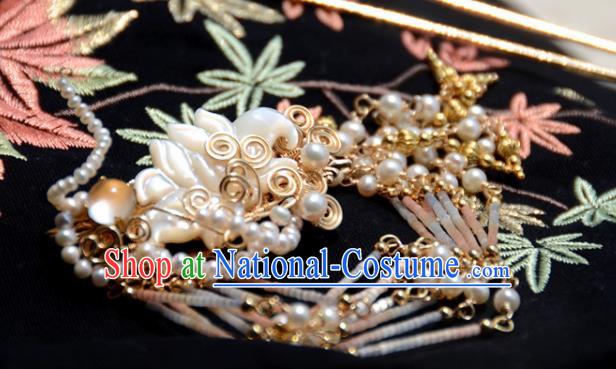 Traditional Chinese Hanfu Hair Accessories Ancient Princess Pearls Shell Lotus Hairpins for Women