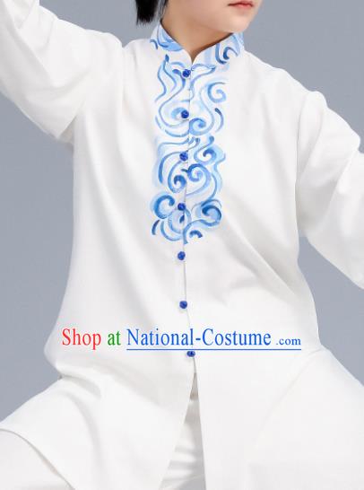 Asian Chinese Martial Arts Wushu Costume Traditional Tai Ji Kung Fu Training Embroidered White Uniform for Women