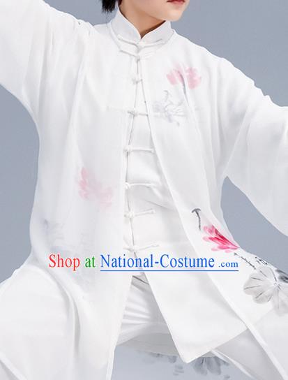 Asian Chinese Martial Arts Wushu Printing Lotus Costume Traditional Tai Ji Kung Fu Training Uniform for Women