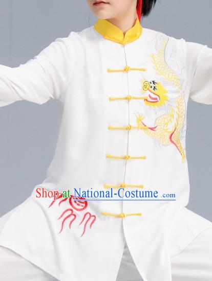 Asian Chinese Martial Arts Wushu Embroidered Dragon Costume Traditional Tai Ji Kung Fu Training Uniform for Women