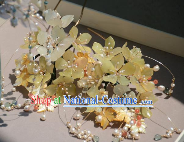 Traditional Chinese Hanfu Hair Accessories Ancient Princess Yellow Flowers Tassel Hairpins for Women