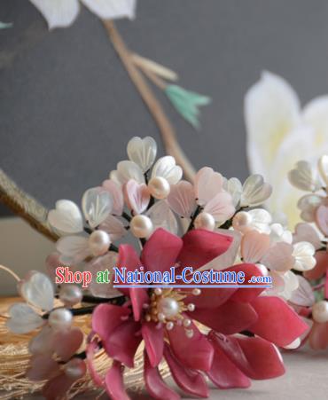 Traditional Chinese Hanfu Red Flowers Hair Clip Hair Accessories Ancient Princess Hairpins for Women