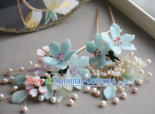 Traditional Chinese Hanfu Green Peach Blossom Hair Clip Hair Accessories Ancient Princess Hairpins for Women