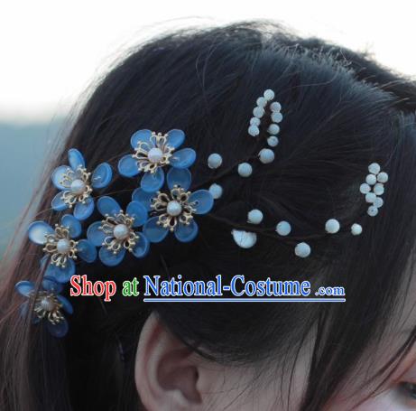 Traditional Chinese Hanfu Blue Flowers Hair Claw Hair Accessories Ancient Princess Hairpins for Women