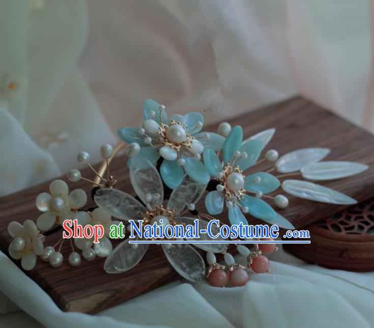 Traditional Chinese Hanfu Blue Plum Blossom Hair Comb Hair Accessories Ancient Princess Hairpins for Women