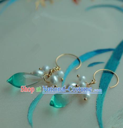 Traditional Chinese Hanfu Accessories Ancient Princess Coloured Glaze Pearl Earrings for Women