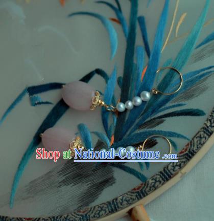 Traditional Chinese Hanfu Accessories Ancient Princess Pearl Pink Earrings for Women