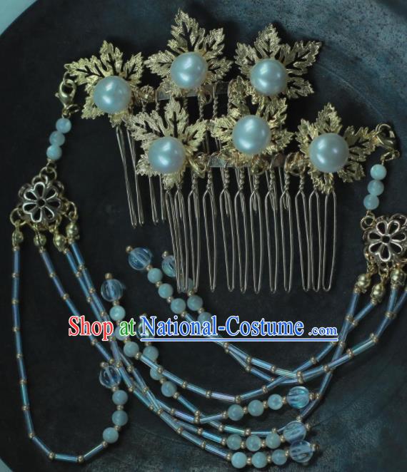 Traditional Chinese Hanfu Maple Leaf Tassel Hair Comb Hair Accessories Ancient Princess Hairpins for Women