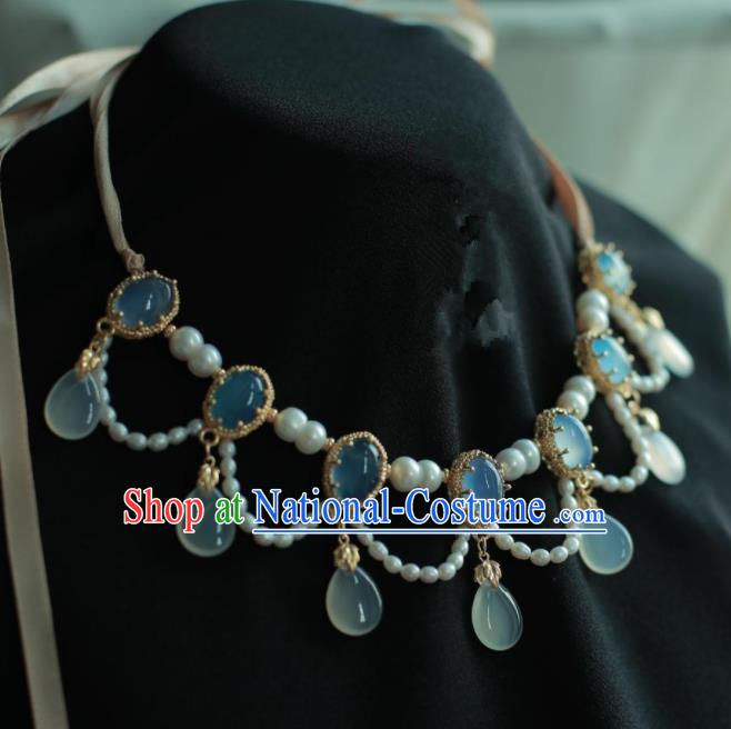 Traditional Chinese Hanfu Accessories Ancient Princess Blue Agate Necklace for Women