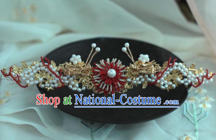 Traditional Chinese Hanfu Pearls Dragon Hair Crown Hair Accessories Ancient Princess Hairpins for Women