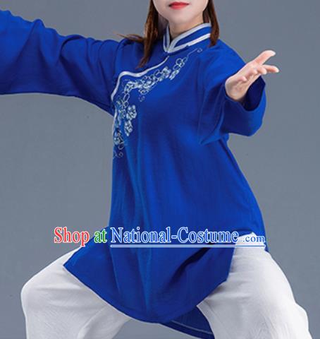 Asian Chinese Traditional Martial Arts Costume Tai Ji Kung Fu Training Blue Uniform for Women