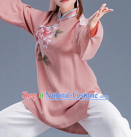 Asian Chinese Traditional Martial Arts Costume Tai Ji Kung Fu Training Pink Uniform for Women