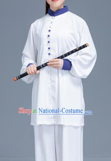 Asian Chinese Traditional Martial Arts Costume Tai Ji Kung Fu Training White Uniform for Women