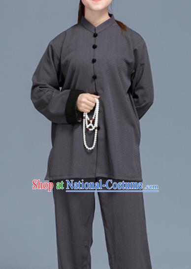 Asian Chinese Traditional Martial Arts Costume Tai Ji Kung Fu Training Grey Linen Uniform for Women