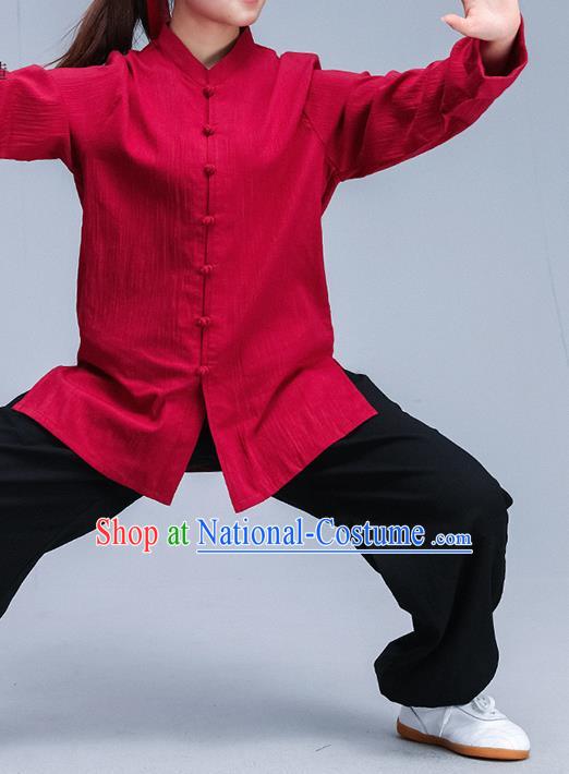 Asian Chinese Traditional Martial Arts Kung Fu Costume Tai Ji Training Group Competition Red Uniform for Women