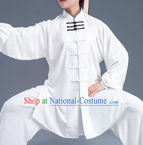 Asian Chinese Traditional Martial Arts Kung Fu Costume Tai Ji Training Group Competition White Uniform for Women