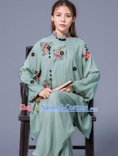 Asian Chinese Martial Arts Traditional Kung Fu Green Costume Tai Ji Training Group Competition Uniform for Women