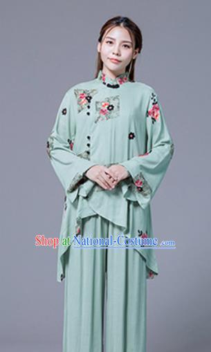 Asian Chinese Martial Arts Traditional Kung Fu Green Costume Tai Ji Training Group Competition Uniform for Women