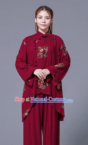 Asian Chinese Martial Arts Traditional Kung Fu Red Costume Tai Ji Training Group Competition Uniform for Women