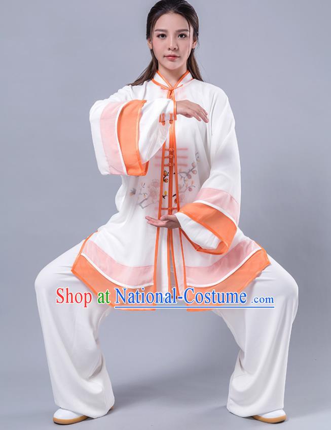 Asian Chinese Martial Arts Traditional Kung Fu Costume Tai Ji Training Group Competition Printing Orange Uniform for Women