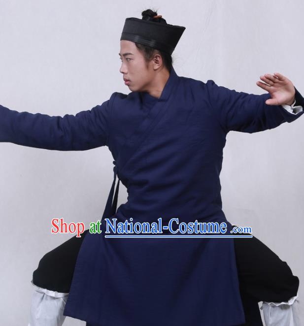 Asian Chinese Traditional Martial Arts Kung Fu Costume Tai Ji Taoist Priest Navy Robe for Men