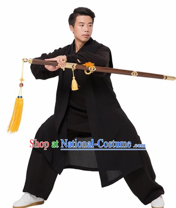 Asian Chinese Traditional Martial Arts Kung Fu Costume Tai Ji Black Clothing for Men