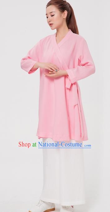 Asian Chinese Martial Arts Traditional Kung Fu Costume Tai Ji Training Pink Robe for Women