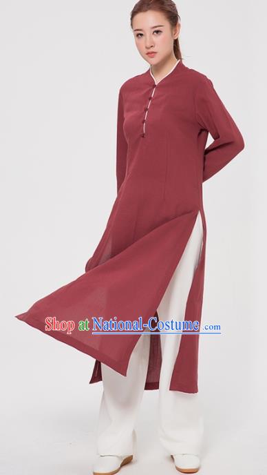 Asian Chinese Martial Arts Traditional Kung Fu Costume Tai Ji Training Rust Red Coat for Women