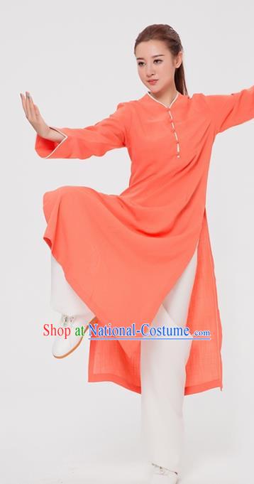 Asian Chinese Martial Arts Traditional Kung Fu Costume Tai Ji Training Orange Coat for Women