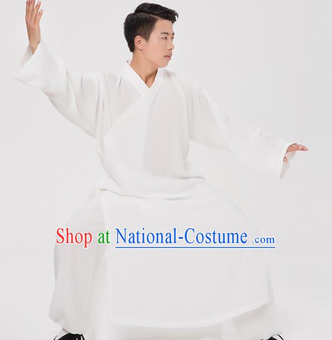 Asian Chinese Traditional Martial Arts Kung Fu Costume Tang Suit Tai Ji White Robe for Men