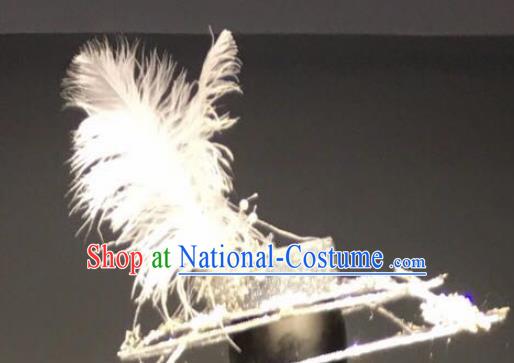 Top Grade Halloween Stage Performance Hair Accessories Brazilian Carnival White Feather Top Hat for Women