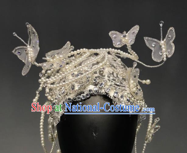 Top Grade Halloween Stage Performance Hair Accessories Brazilian Carnival Pearls Butterfly Headwear for Women