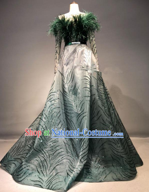 Top Grade Stage Performance Green Dress Brazilian Carnival Modern Fancywork Costume for Women