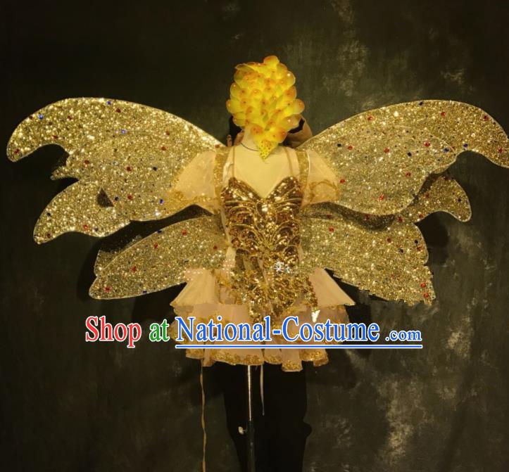 Top Grade Halloween Stage Show Golden Butterfly Wings Dress Brazilian Carnival Modern Fancywork Costume for Women