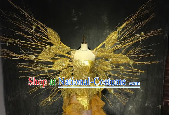 Top Grade Halloween Stage Show Golden Leaf Wings Dress Brazilian Carnival Modern Fancywork Costume for Women