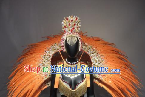 Top Grade Halloween Stage Performance Props Brazilian Carnival Orange Feather Wings and Headwear for Women