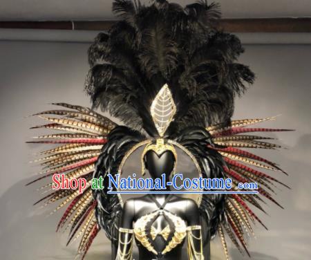 Top Grade Halloween Stage Performance Props Brazilian Carnival Black Feather Wings and Headwear for Women