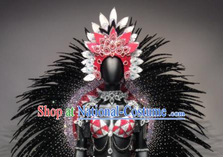 Top Grade Halloween Stage Performance Props Brazilian Carnival Black Ostrich Feather Wings and Hat for Women