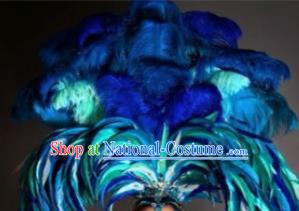 Top Grade Halloween Show Royalblue Ostrich Feather Hair Accessories Brazilian Carnival Headwear for Women