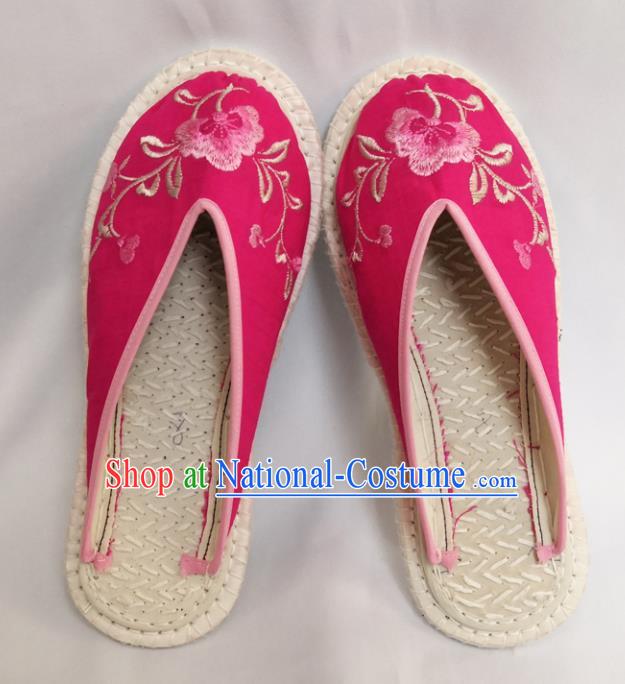 Chinese Ancient Princess Shoes Traditional Pink Cloth Slippers Hanfu Shoes Embroidered Shoes for Women