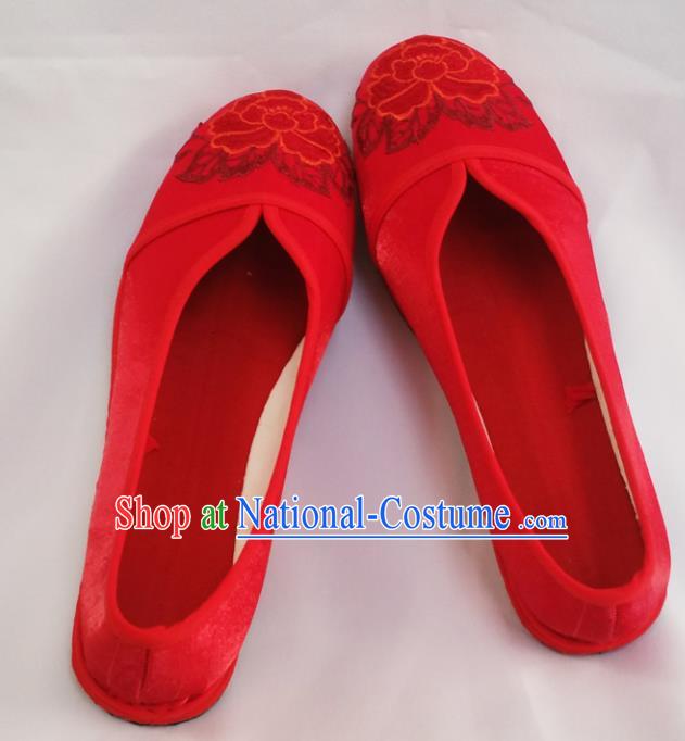 Chinese Ancient Princess Wedding Shoes Traditional Red Cloth Shoes Hanfu Shoes Embroidered Shoes for Women