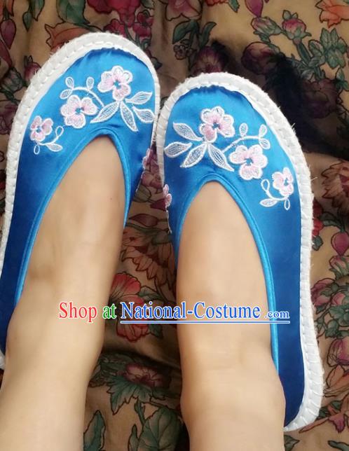 Chinese Ancient Princess Shoes Traditional Cloth Shoes Hanfu Shoes Blue Embroidered Shoes for Women