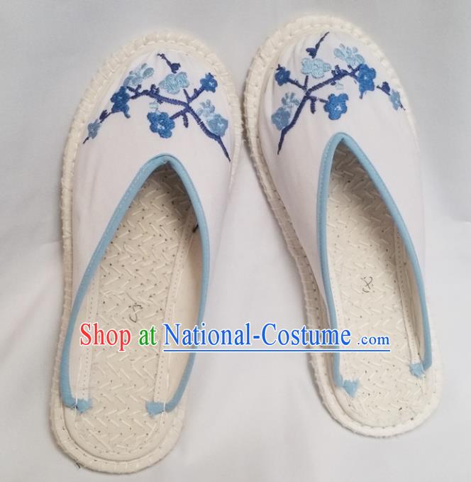 Chinese Ancient Princess White Slippers Traditional Embroidered Shoes Hanfu Shoes for Women