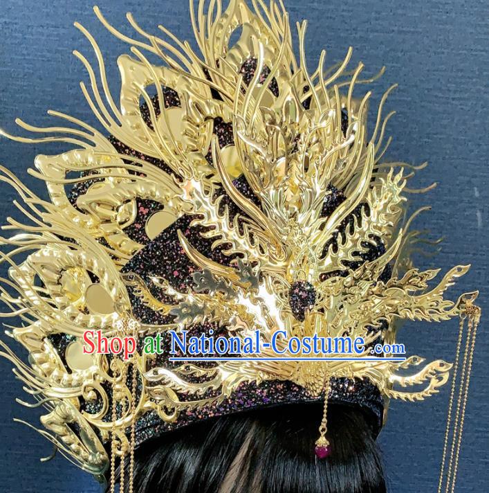 Chinese Handmade Golden Phoenix Hat Hair Accessories Halloween Modern Fancywork Headwear for Women