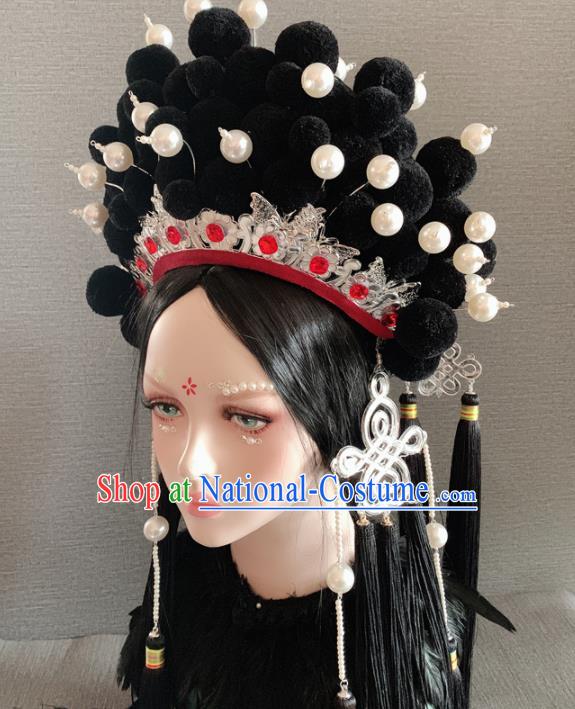 Chinese Handmade Queen Black Hat Hair Accessories Halloween Modern Fancywork Headwear for Women