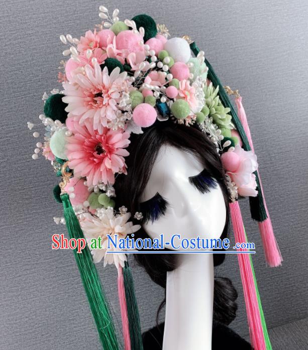 Chinese Handmade Queen Pink Flowers Hair Accessories Halloween Modern Fancywork Headwear for Women