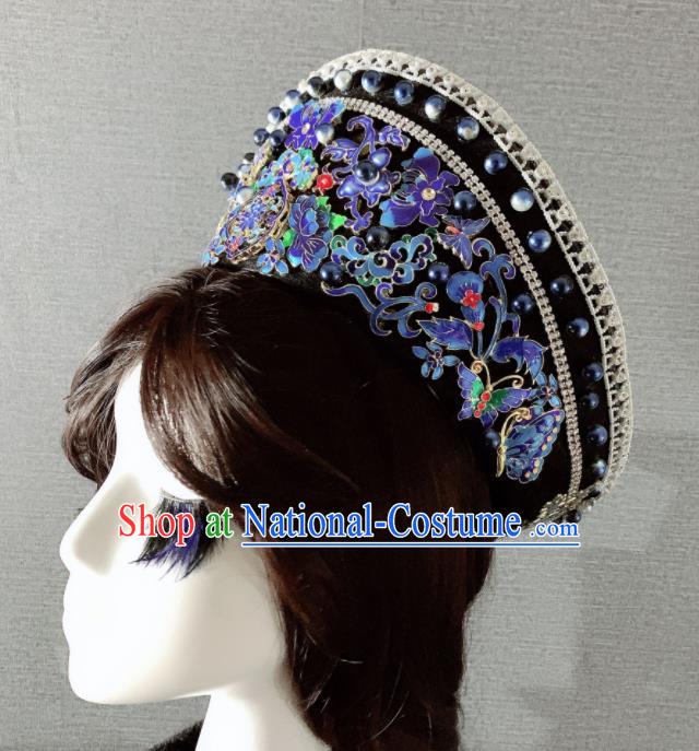 Chinese Handmade Blueing Hair Accessories Ancient Palace Queen Hat Phoenix Coronet Headwear for Women